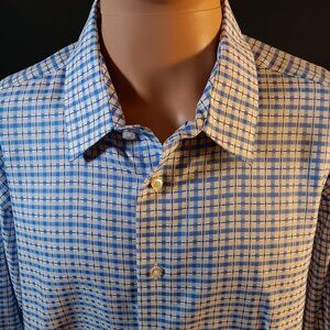 EGARA MENS LONGSLEEVE FASHION SPORT SHIRT -XXL -WINDOWPANE PLAID -WHITE /BLUE